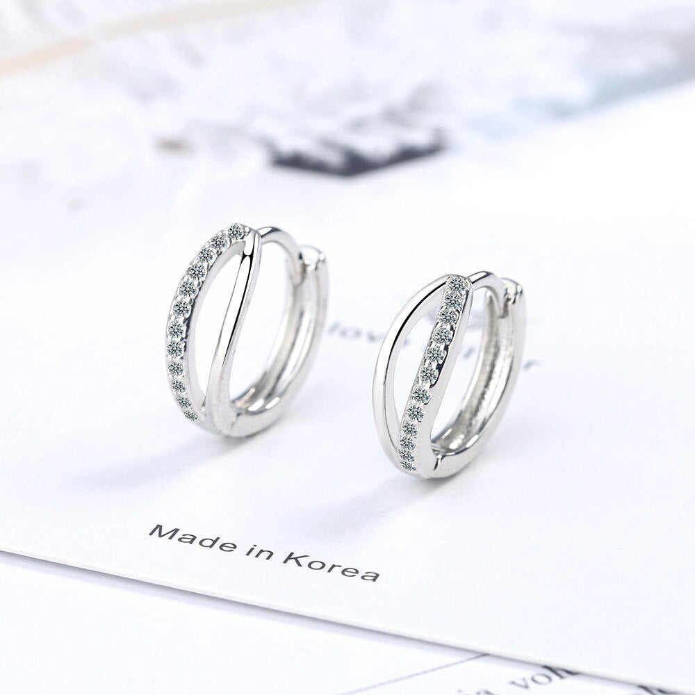 925 Stamp Silver Color Women  Earrings Hoop Round Zircon Stud Earring Girl Elegant Jewelry Charm Gifts New