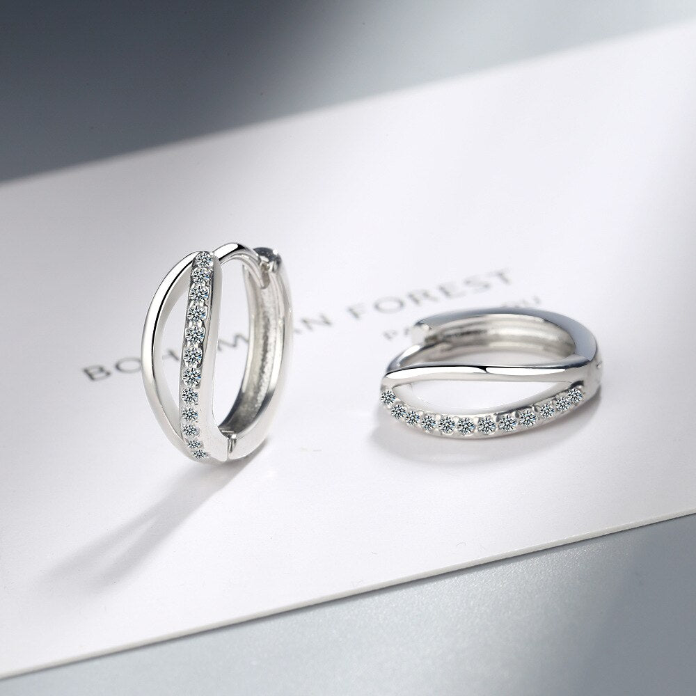 925 Stamp Silver Color Women  Earrings Hoop Round Zircon Stud Earring Girl Elegant Jewelry Charm Gifts New