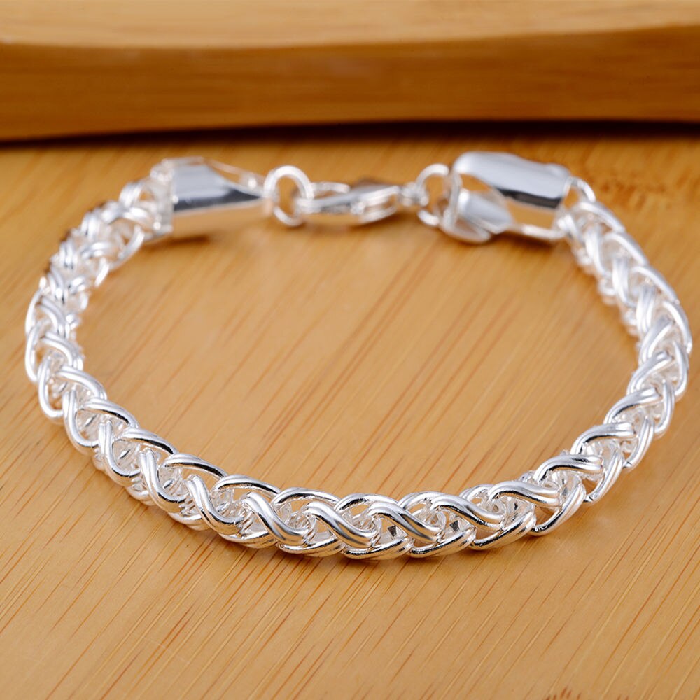 925 Stamp Silver Color Women Sets Chain Bracelet &amp; Necklace 2pcs Engaged Wedding Accessories Jewelry Sets For Men