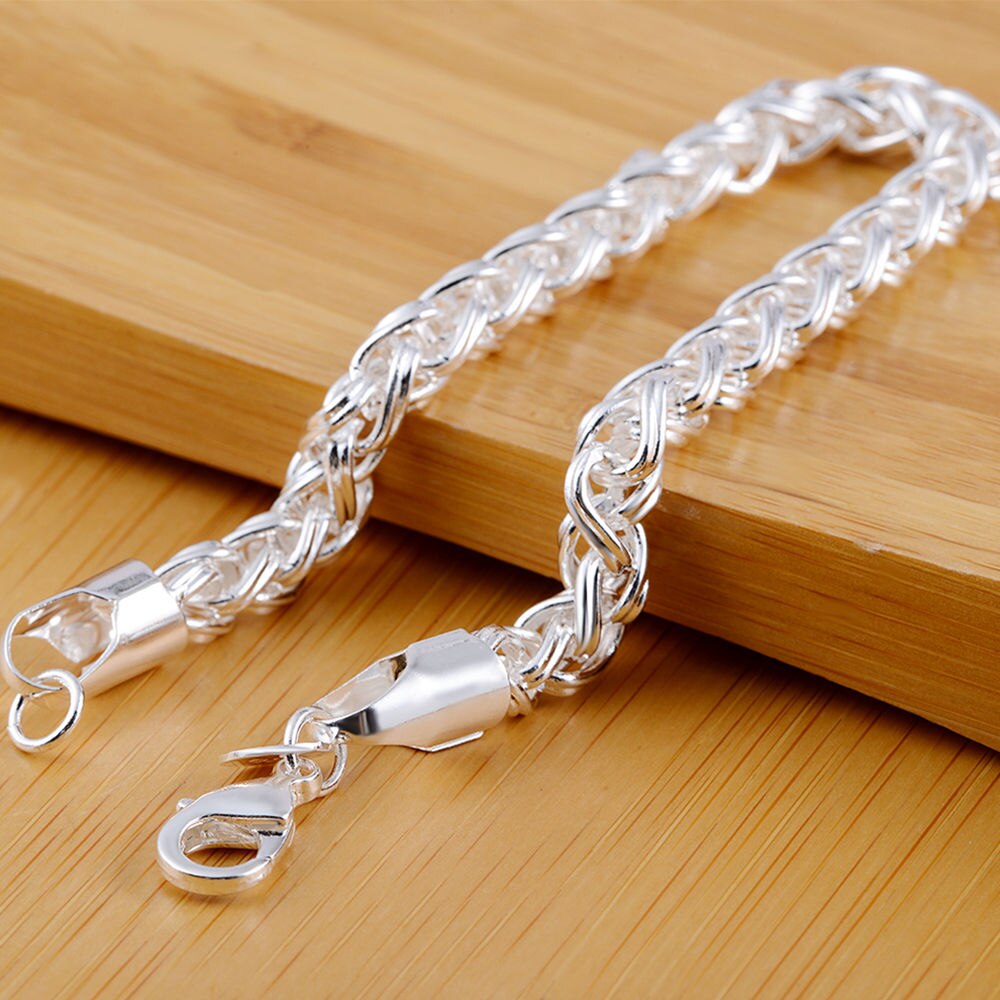 925 Stamp Silver Color Women Sets Chain Bracelet &amp; Necklace 2pcs Engaged Wedding Accessories Jewelry Sets For Men