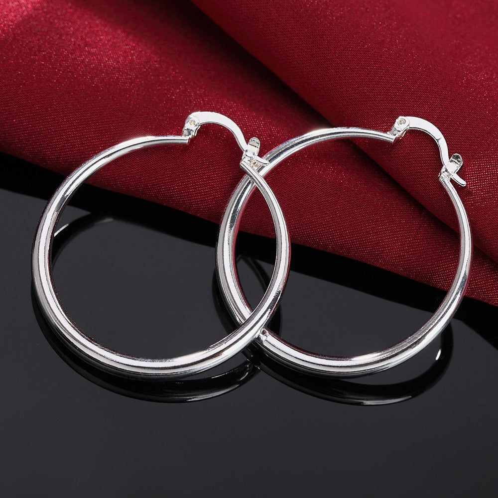 925 Stamp Silver Color Women's 40mm Smooth Round Hoop Earrings  Wedding Party Jewelry 2022 Christmas GaaBou