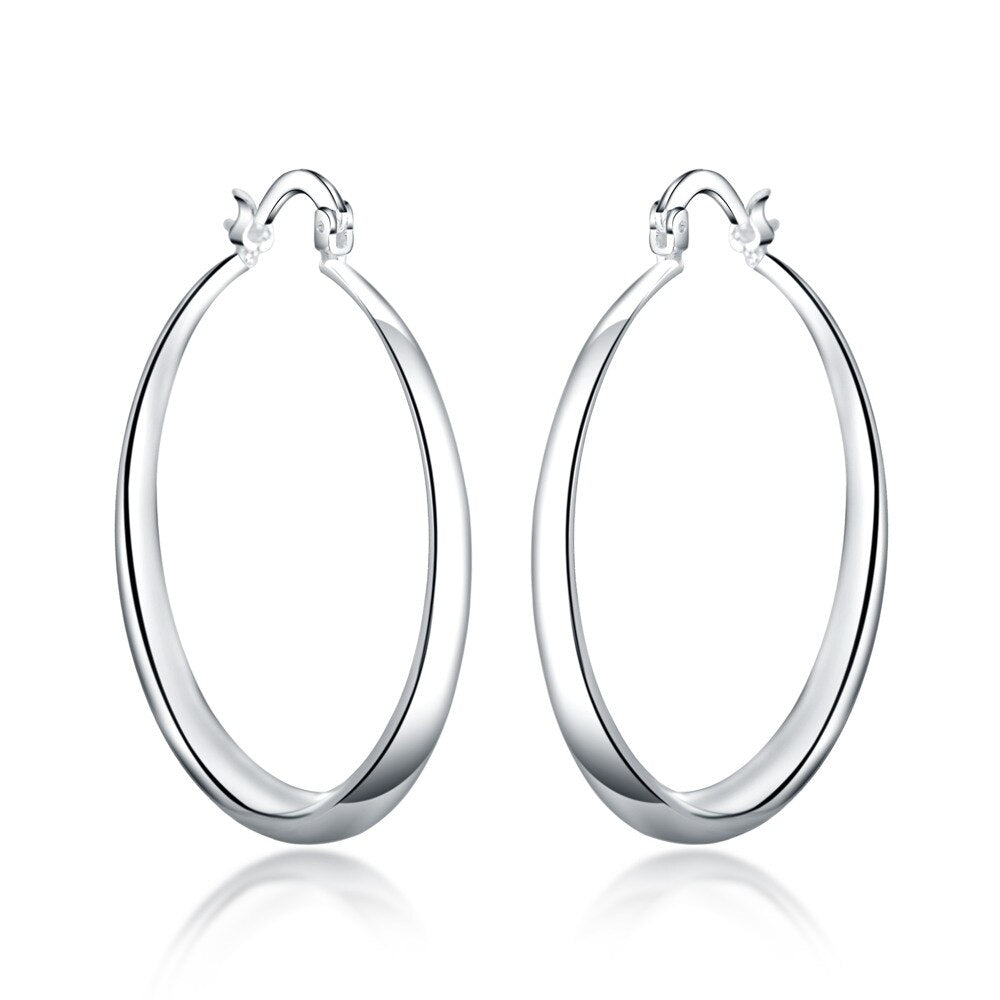 925 Stamp Silver Color Women's 40mm Smooth Round Hoop Earrings  Wedding Party Jewelry 2022 Christmas GaaBou