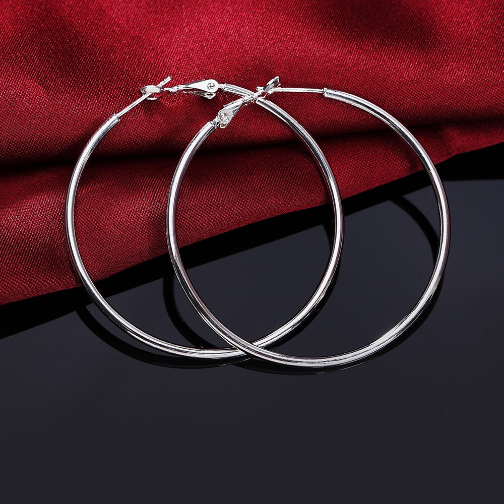 925 Stamp Silver Color Women's 50/60/70/80MM Round Big Hoop Earrings Wedding Jewelry For Women 2022 Christmas GaaBou
