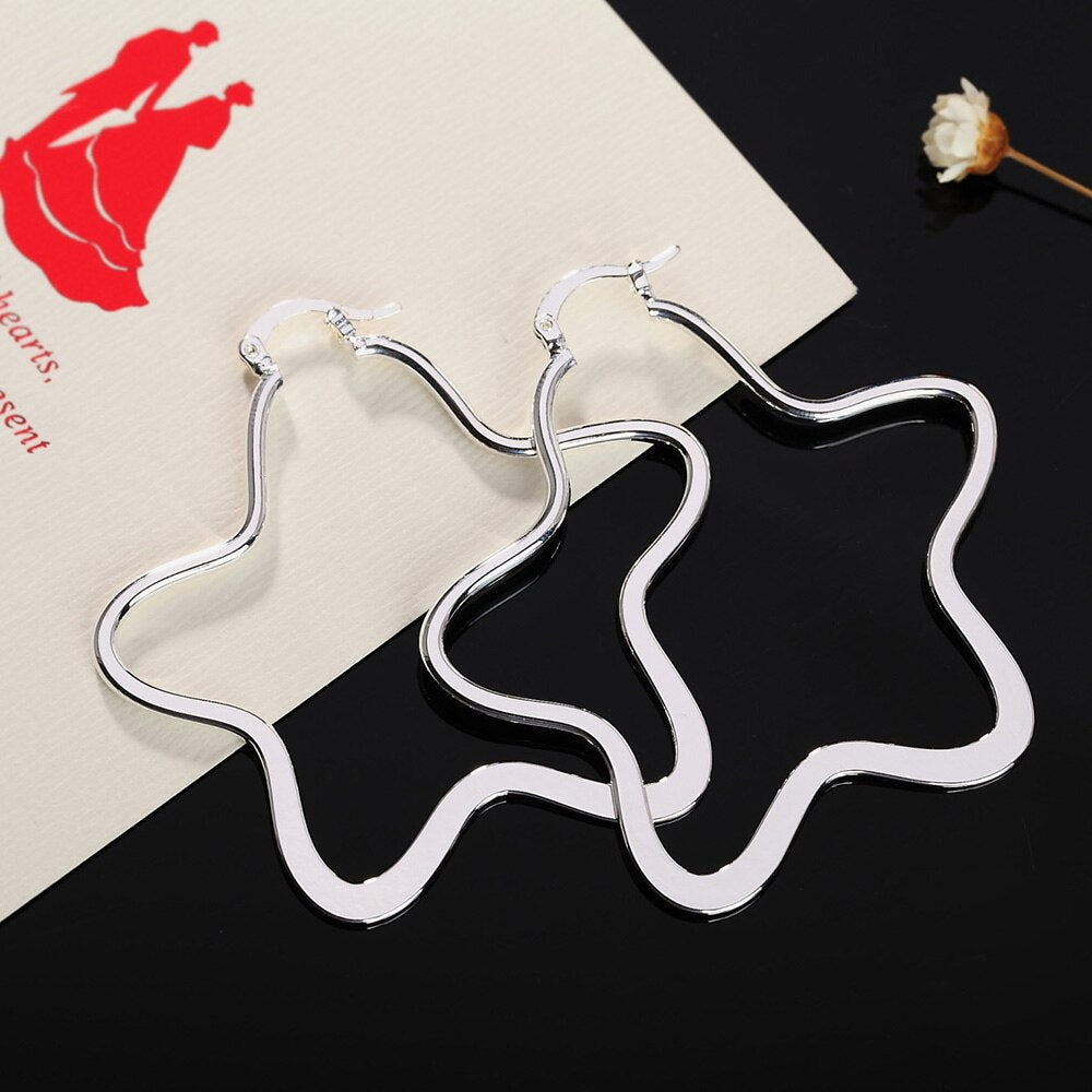 925 Stamp Silver Color Women's 55MM/5.5CM Star Hoop Earrings Wedding Party Jewelry Female Christmas Gift 2022 GaaBou