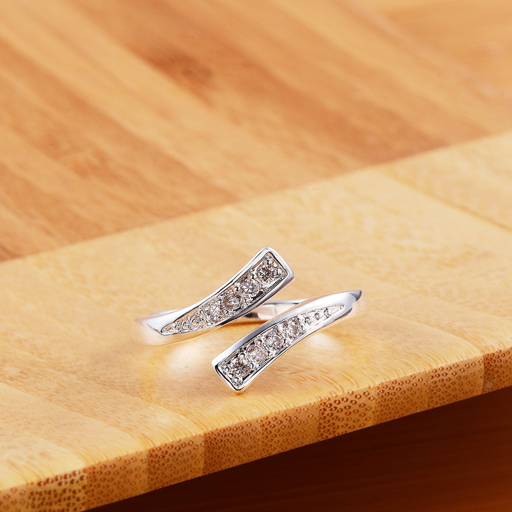 925 Stamp Silver Color Women's Adjustable Simple Zircon Rings Engagement Wedding Fine Retro Jewelry Gift