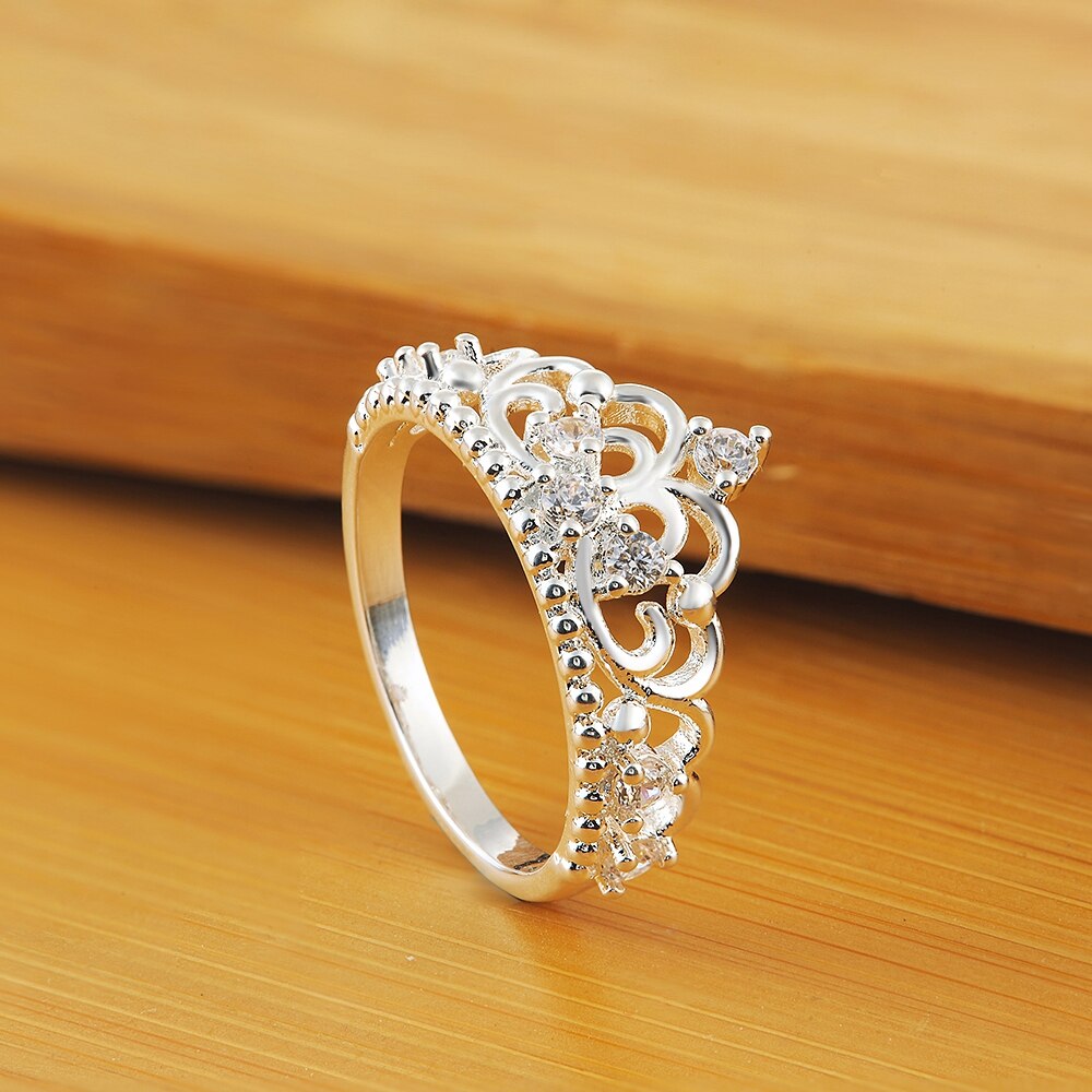 925 Stamp Silver Color Women's Crown Zircon Ring Engagement Rings Wedding  Jewelry Female Gift GaaBou Jewellery