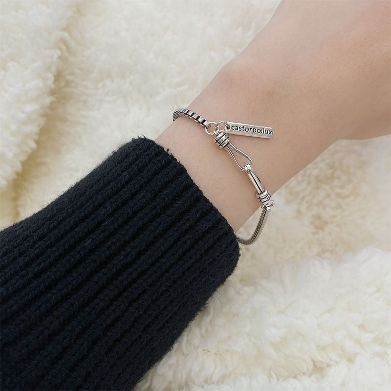 925 Stamp Silver Color Women's Hand Bracelet Hippie Punk Box Chain Bangles Fine Charms Jewelry Accessories  Christmas