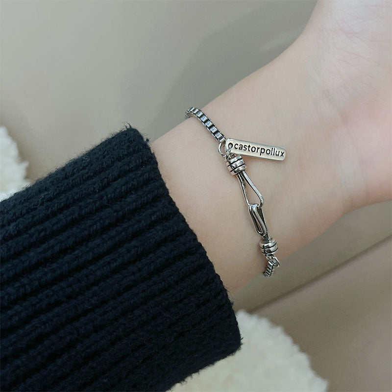 925 Stamp Silver Color Women's Hand Bracelet Hippie Punk Box Chain Bangles Fine Charms Jewelry Accessories  Christmas