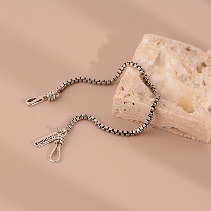 925 Stamp Silver Color Women's Hand Bracelet Hippie Punk Box Chain Bangles Fine Charms Jewelry Accessories  Christmas