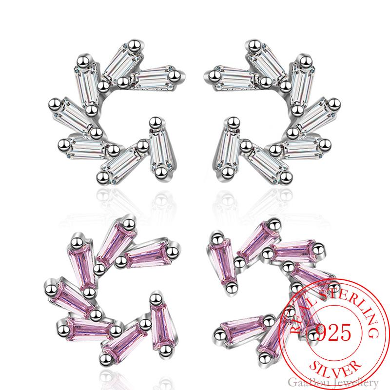 925 Stamp Silver Color Women's Helix With Pink Zircon Korean Stud Earrings Wedding Party  Quality Charm Jewelry 2022 Trend