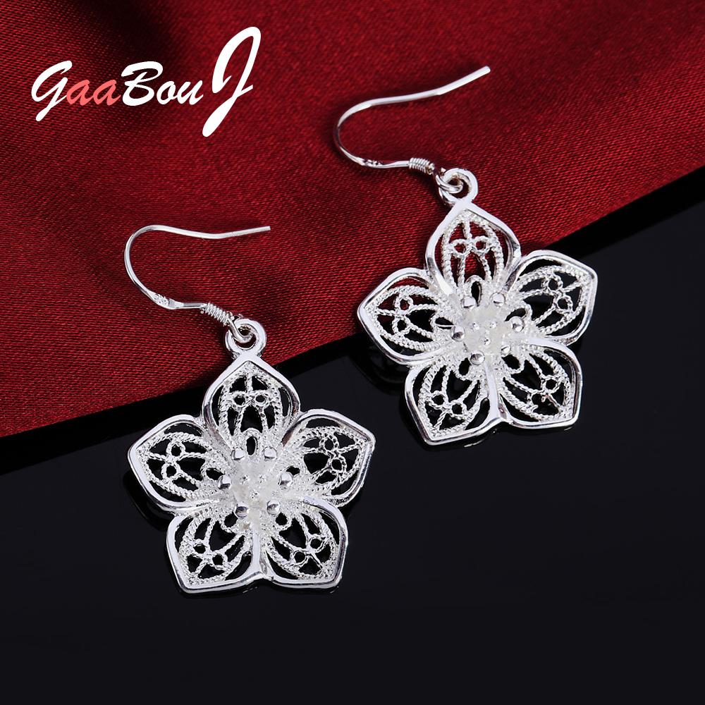 925 Stamp Silver Color Women's Hollow Flower Dangle Earrings For Women 2022 Trend Wedding Vintage Christmas Jewelry GaaBou
