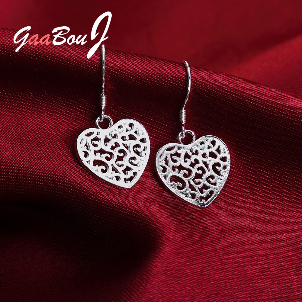 925 Stamp Silver Color Women's Hollow Heart Dangle Earrings Jewelry 2022 Trend Jewelry For Women Christmas GaaBou