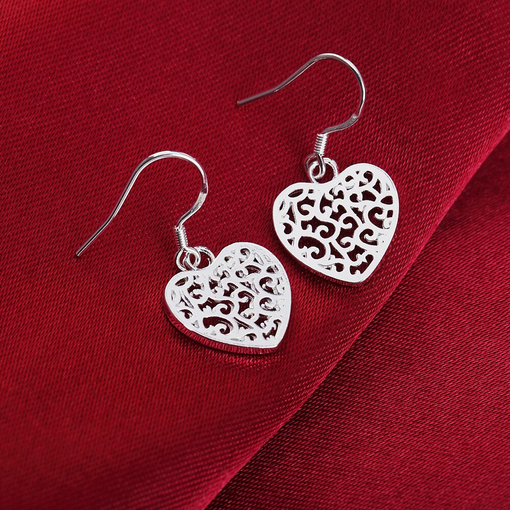 925 Stamp Silver Color Women's Hollow Heart Dangle Earrings Jewelry 2022 Trend Jewelry For Women Christmas GaaBou