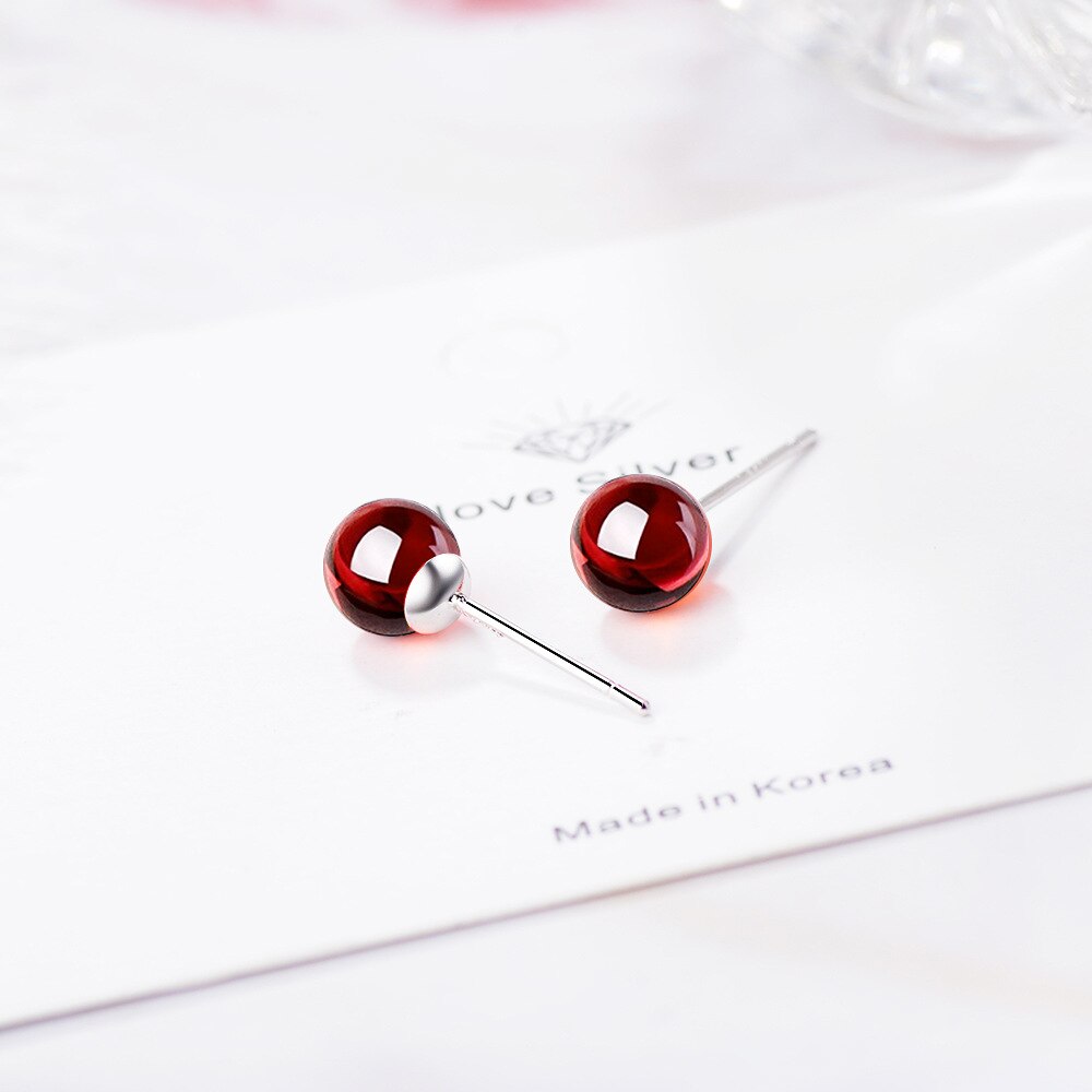 925 Stamp Silver Color Women's Red Crystal Korean Small Stud Earrings Wedding Party  Quality Charm Jewelry 2022 Trend New