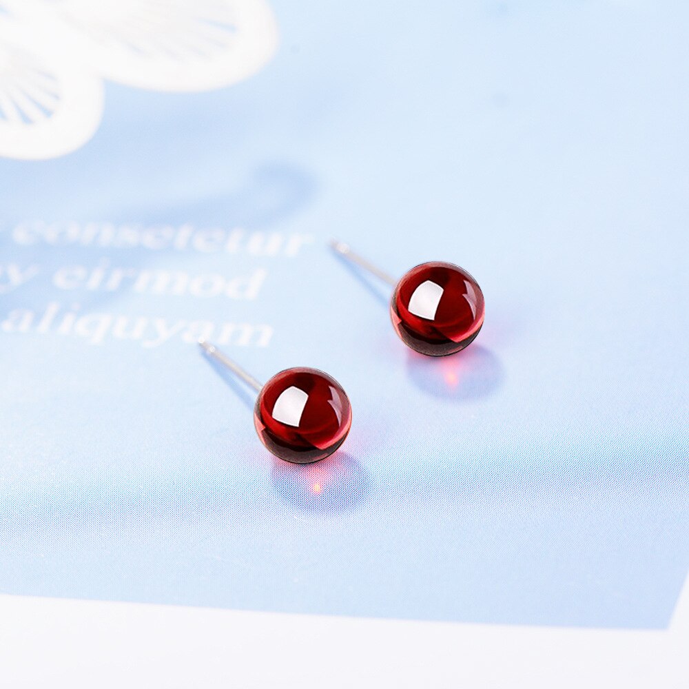 925 Stamp Silver Color Women's Red Crystal Korean Small Stud Earrings Wedding Party  Quality Charm Jewelry 2022 Trend New