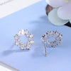 925 Stamp Silver Color Women's Snowflake Zircon Stud Earrings  Pearl Earrings Wedding Trendy Jewelry Girls Gift