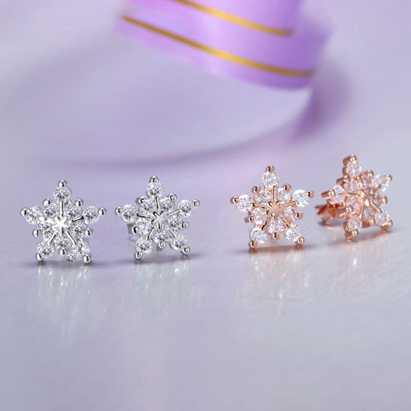 925 Stamp Silver Color Women's Star Stud Earrings Charm Zircon Earrings Wedding Party  Jewelry Female Gift GaaBou