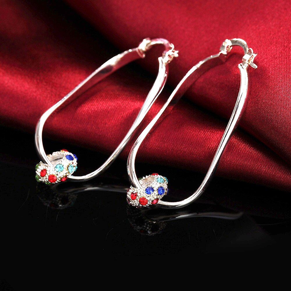 925 Stamp Silver Color Women's Zircon Bead Hoop Earrings Long Earrings  Jewelry 2022 Female Christmas Gift GaaBou