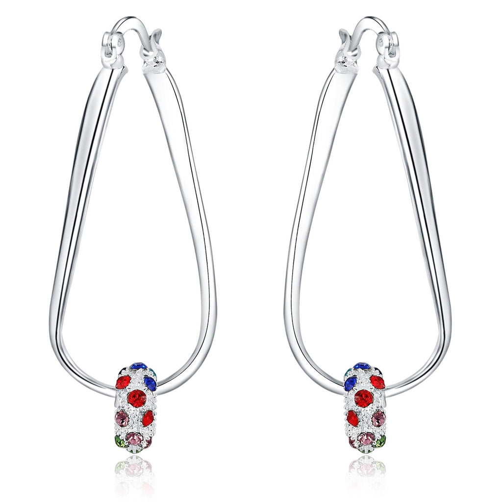 925 Stamp Silver Color Women's Zircon Bead Hoop Earrings Long Earrings  Jewelry 2022 Female Christmas Gift GaaBou