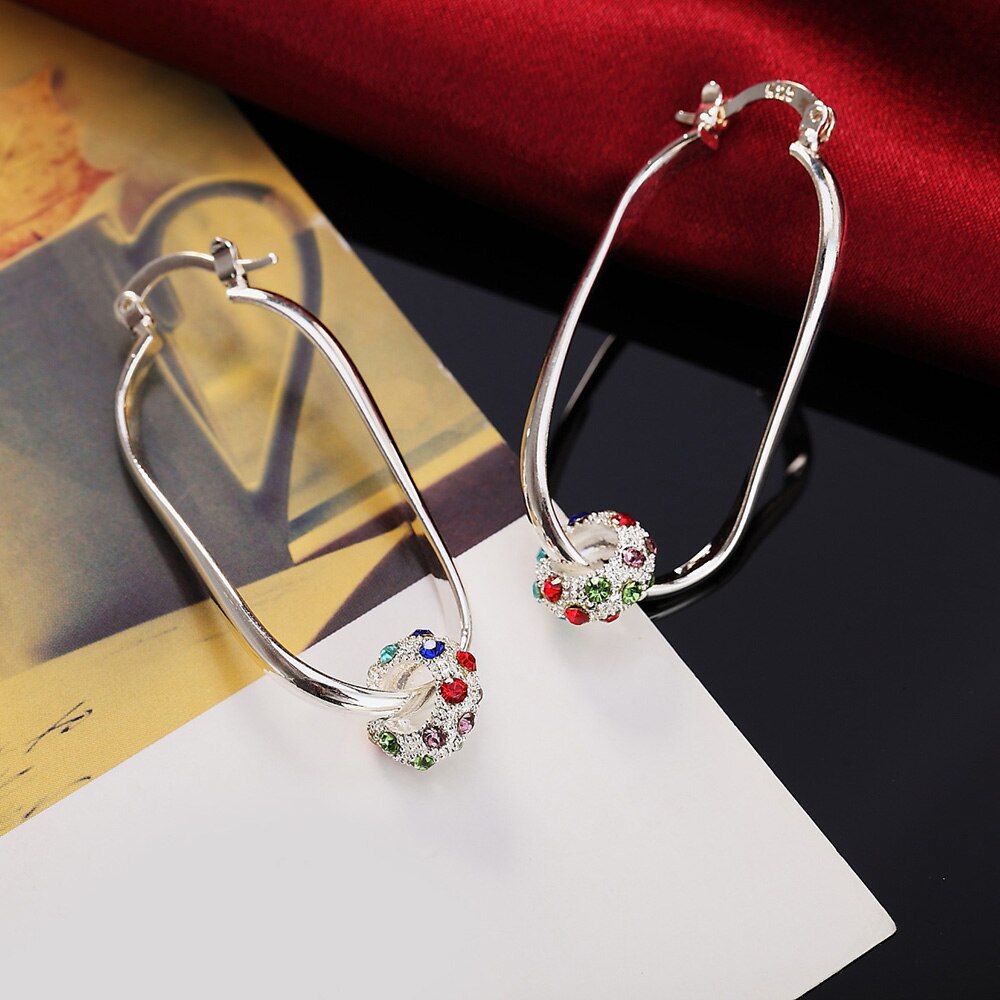 925 Stamp Silver Color Women's Zircon Bead Hoop Earrings Long Earrings  Jewelry 2022 Female Christmas Gift GaaBou