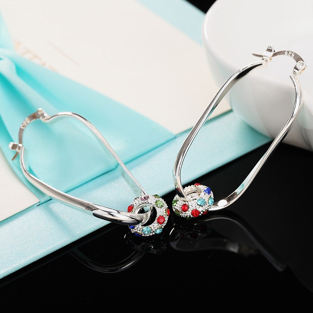 925 Stamp Silver Color Women's Zircon Bead Hoop Earrings Long Earrings  Jewelry 2022 Female Christmas Gift GaaBou