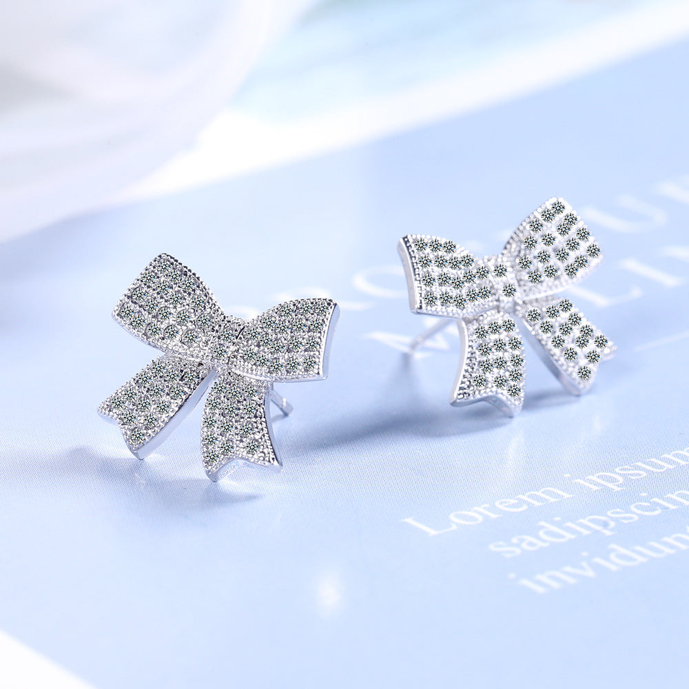925 Stamp Silver Color Zircon Bowknot Stud Earrings For Women Wedding  Charm Jewelry 2022 Girl Gift
