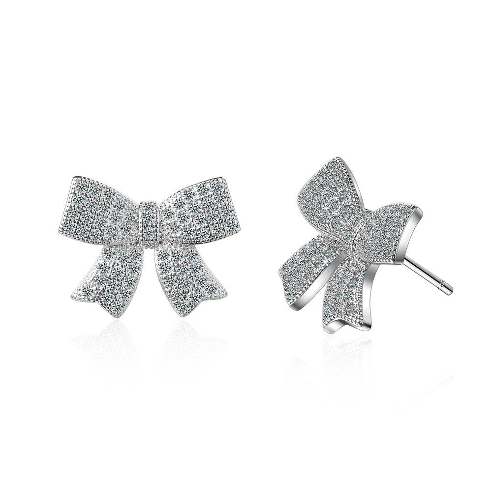 925 Stamp Silver Color Zircon Bowknot Stud Earrings For Women Wedding  Charm Jewelry 2022 Girl Gift
