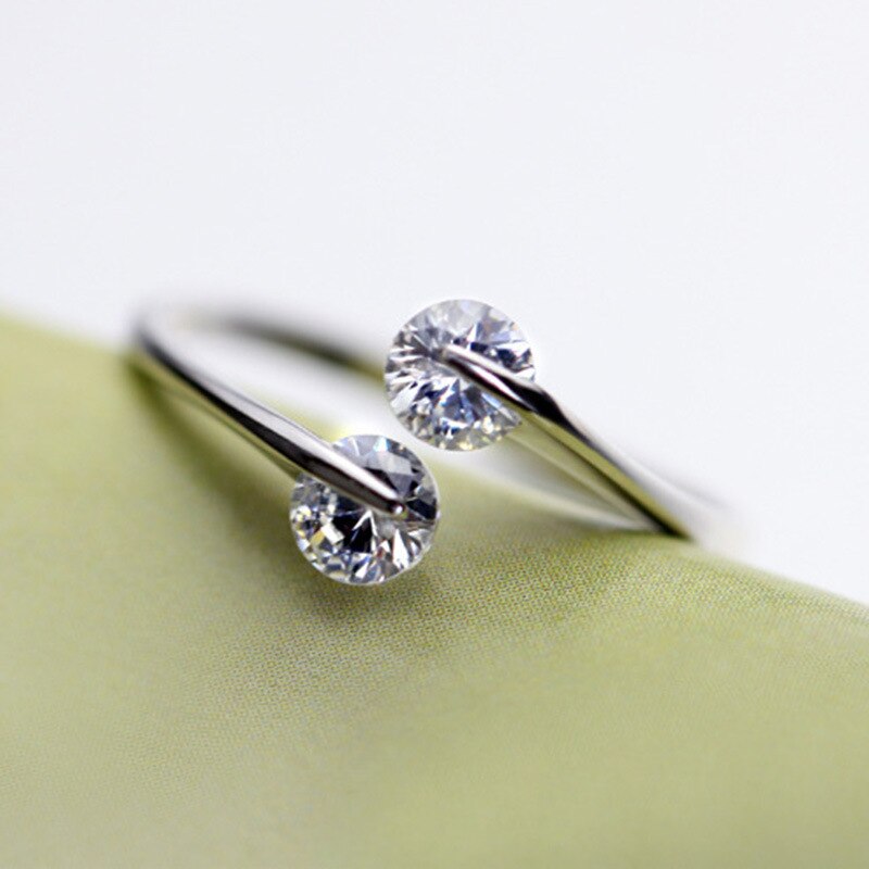 925 Stamp Silver Color Zircon Classics Adjustable Open Finger Rings For Women Girls Wedding Dorpshipping Anelli Party Jewelry