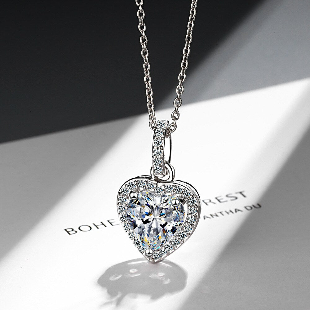 925 Stamp Silver Color Zircon Crystal Heart Pendants And Necklaces For Women Vintage Wedding Engagement Jewelery Gift Female