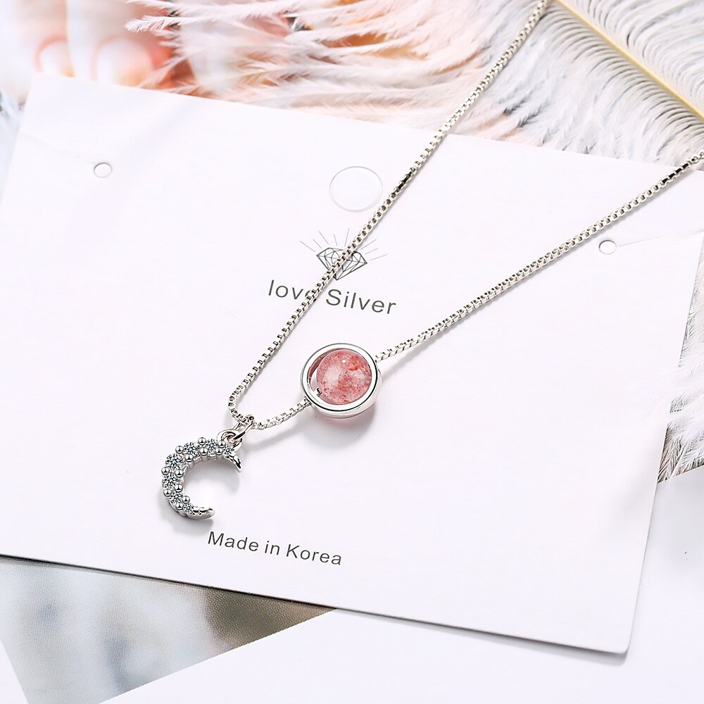 925 Stamp Silver Color Zircon Moon Pendants And Necklaces For Women Crystal Necklace Wedding Party Jewelry Gifts