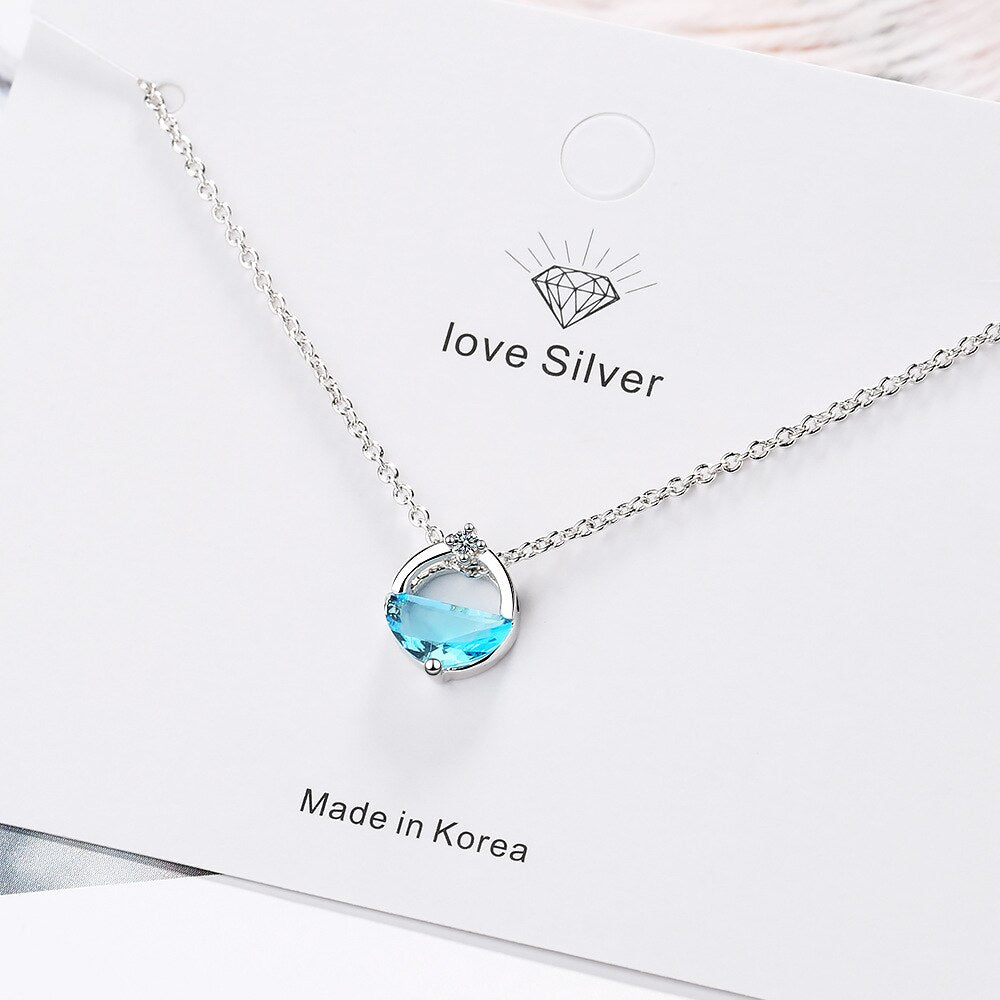 925 Stamp Silver Color Zircon Semi-Circle Pendants And Necklaces For Women Wedding Party Female Jewelry  GaaBou