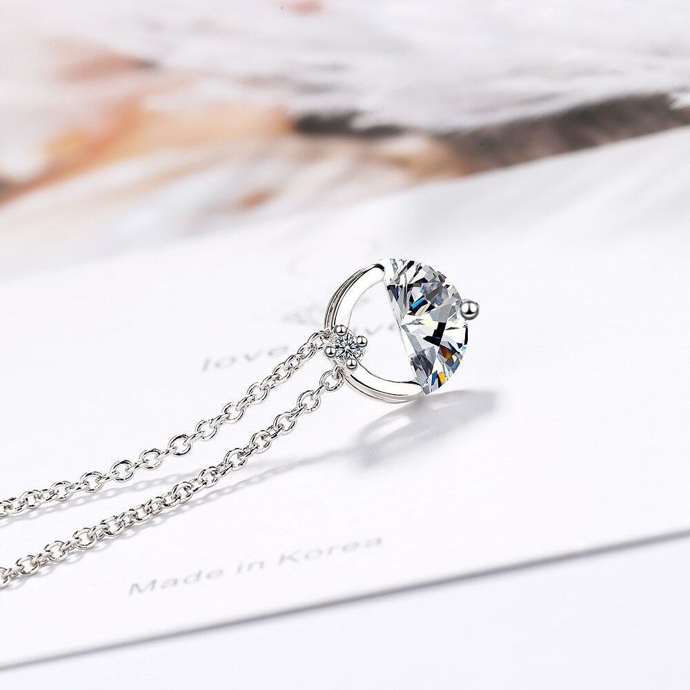 925 Stamp Silver Color Zircon Semi-Circle Pendants And Necklaces For Women Wedding Party Female Jewelry  GaaBou