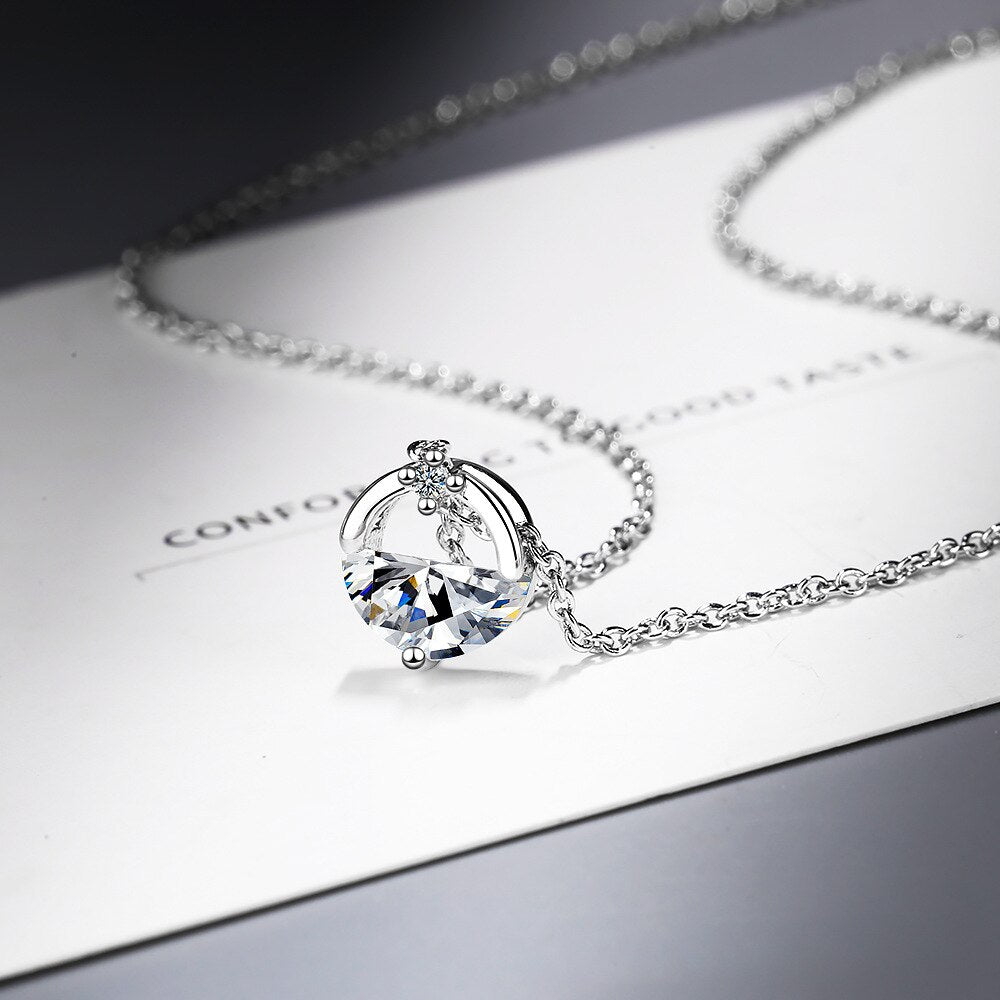 925 Stamp Silver Color Zircon Semi-Circle Pendants And Necklaces For Women Wedding Party Female Jewelry  GaaBou