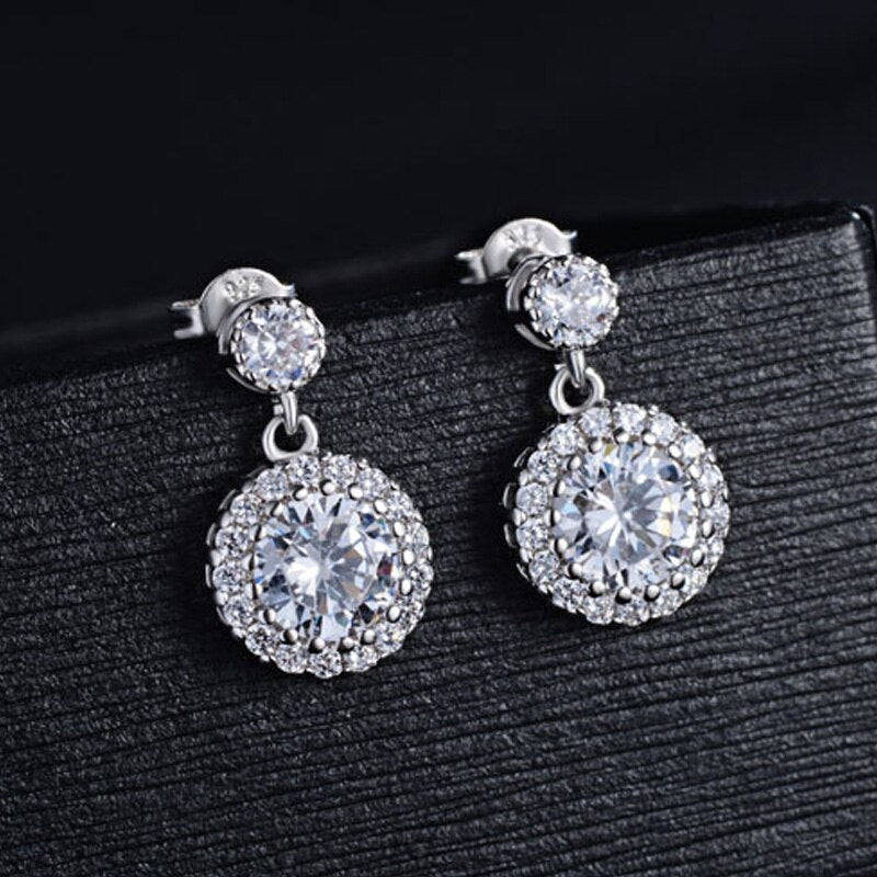 925 Stamp Silver Color Zircon Stud Earrings For Women Charm Round Drop Earrings Wedding Party Jewelry Female Gift GaaBou