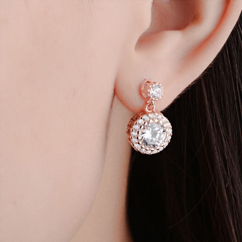 925 Stamp Silver Color Zircon Stud Earrings For Women Charm Round Drop Earrings Wedding Party Jewelry Female Gift GaaBou
