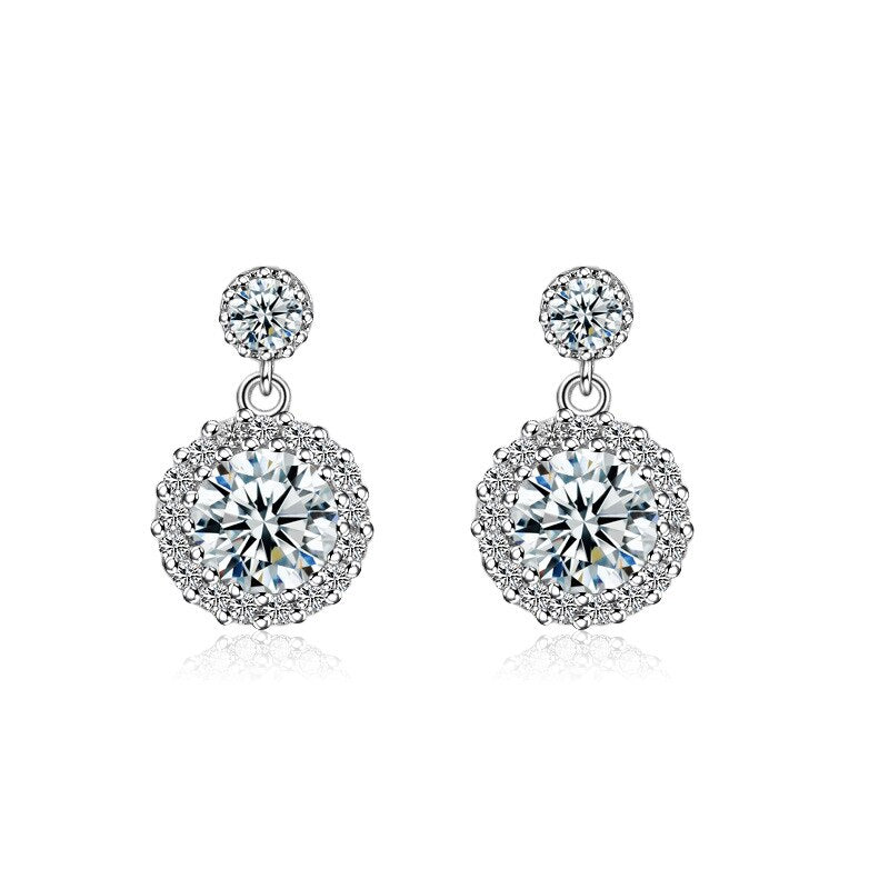 925 Stamp Silver Color Zircon Stud Earrings For Women Charm Round Drop Earrings Wedding Party Jewelry Female Gift GaaBou