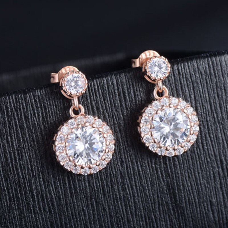 925 Stamp Silver Color Zircon Stud Earrings For Women Charm Round Drop Earrings Wedding Party Jewelry Female Gift GaaBou