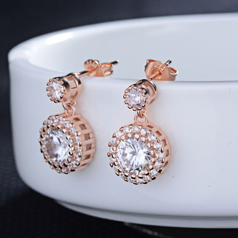 925 Stamp Silver Color Zircon Stud Earrings For Women Charm Round Drop Earrings Wedding Party Jewelry Female Gift GaaBou