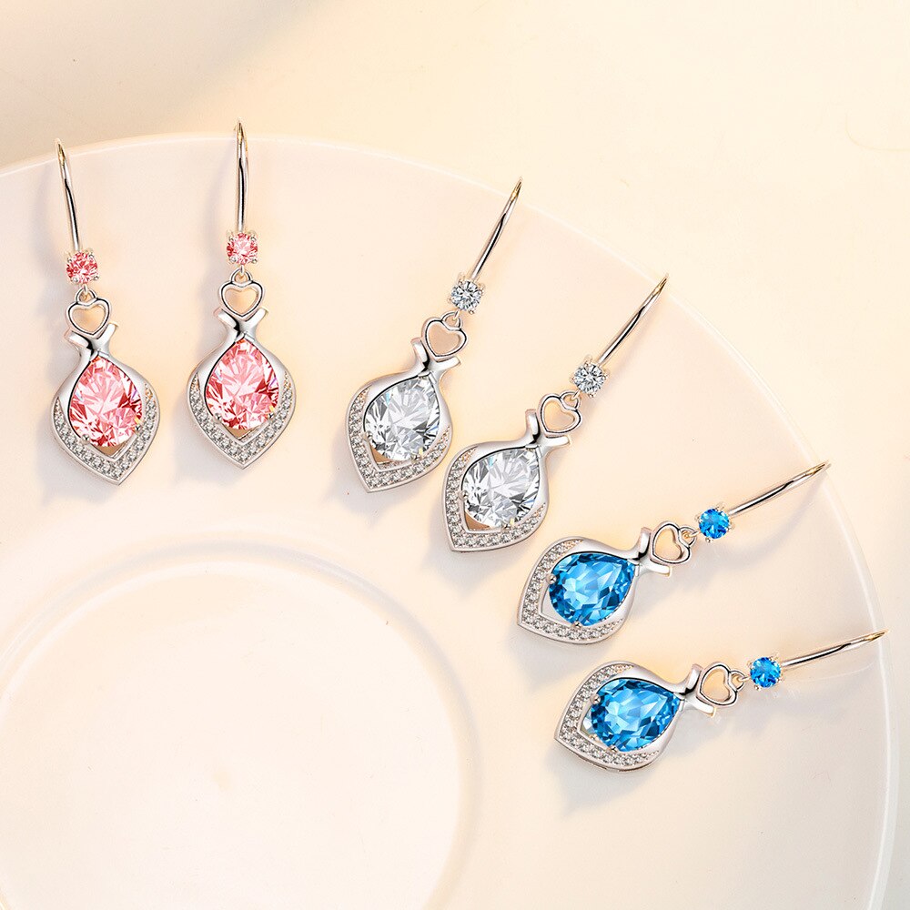925 Stamp Silver Color Zirconia Water Drop Pendants Dangle Earrings For Women Designer Vintage Jewelry 2022 Trend Christmas