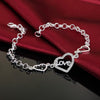 925 Stamp Silver Color heart LOVE Girl Bracelets Geometry Chain Line Party Retro Women's Jewelry Valentine's Gifts Christmas