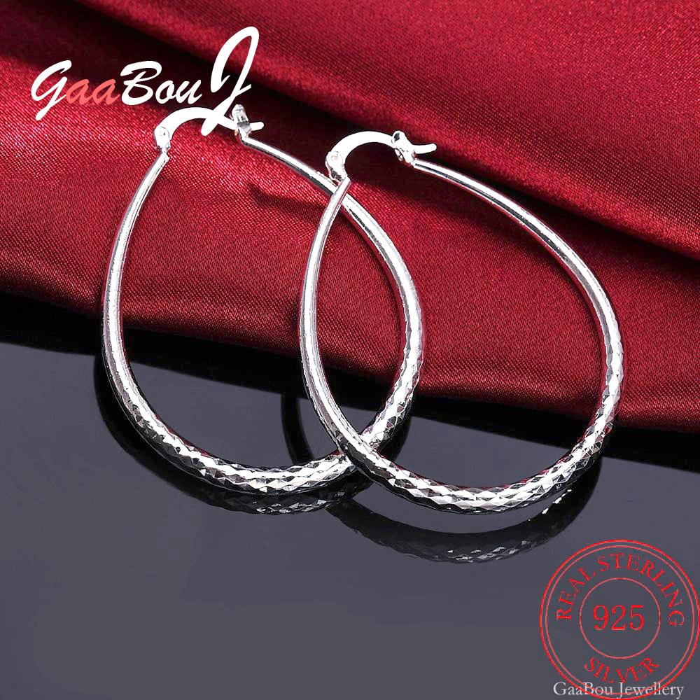 925 Stamp Silver ColorFrosted 40MM Big Round Hoop Earrings For Women Earrings  Christmas Jewelry Female Gift