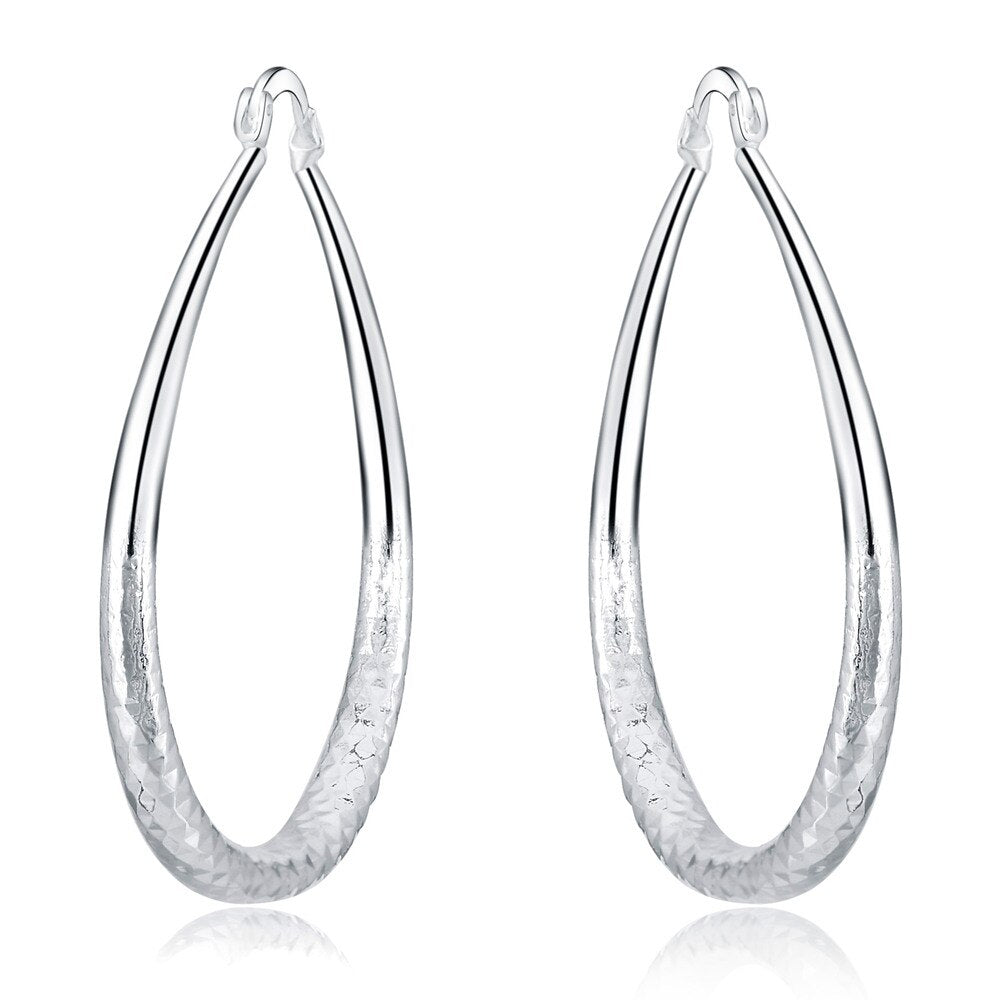 925 Stamp Silver ColorFrosted 40MM Big Round Hoop Earrings For Women Earrings  Christmas Jewelry Female Gift