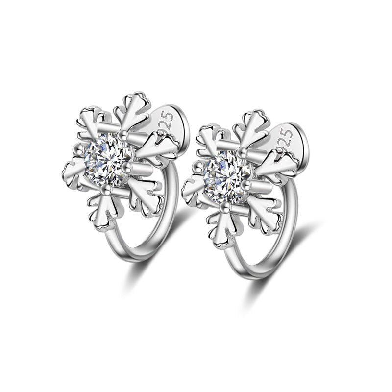 925 Stamp Silver ColorSnowflake Earrings Female Zircon Hoop Earrings For Girls Wedding Engagement Jewelry Gift