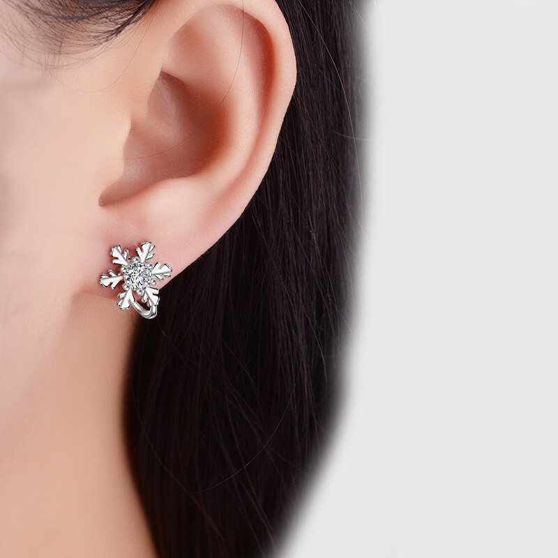 925 Stamp Silver ColorSnowflake Earrings Female Zircon Hoop Earrings For Girls Wedding Engagement Jewelry Gift