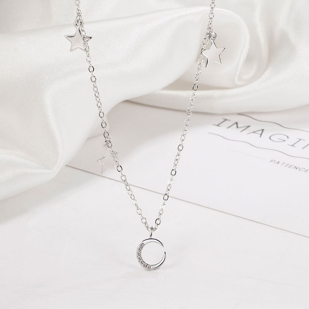 925 Stamp Silver color Moom Star Necklaces For Women Vintage Chain Wedding Fine Jewelry Gift Female Trend GaaBou
