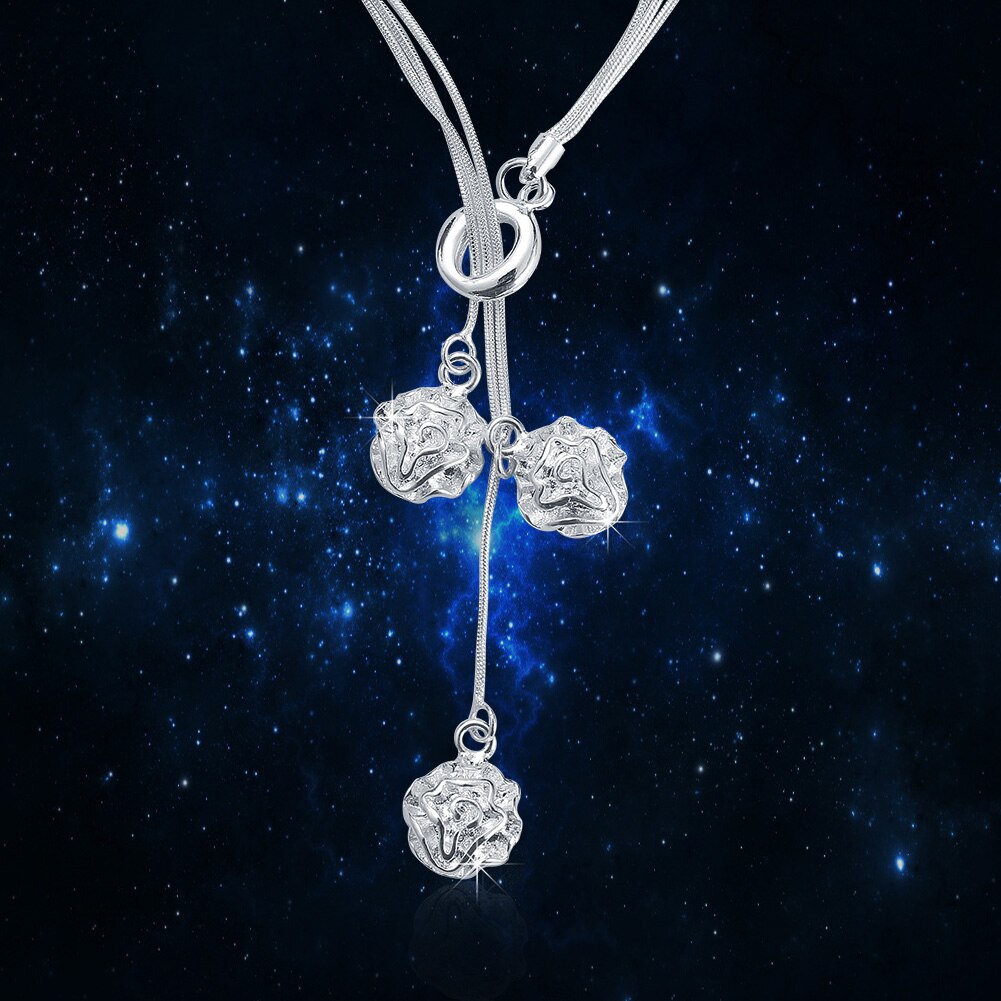 925 Stamped Silver romantic Rose Flower chain Necklaces for woman Classic charm Jewelry wedding accessories Party Gifts
