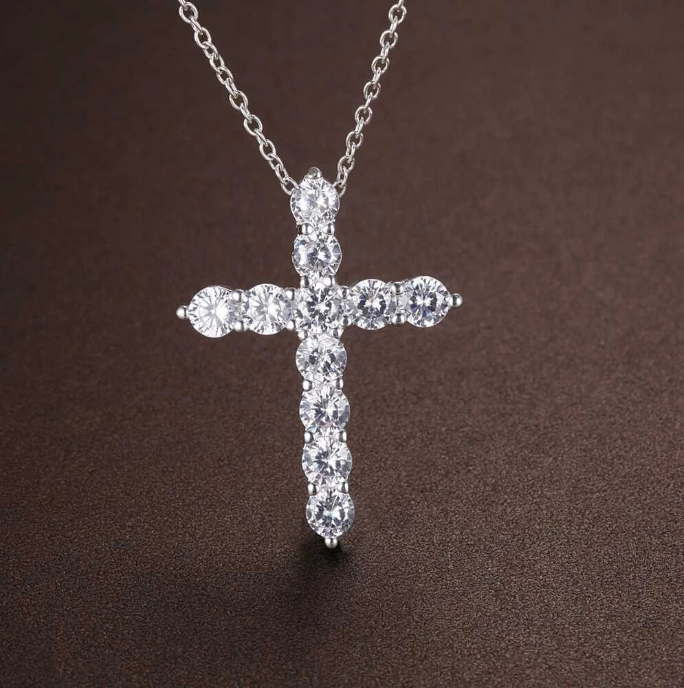 925 Stamped Silver  crystal cross Pendant Necklace For Women wedding party Jewelry fine Pretty Holiday gifts