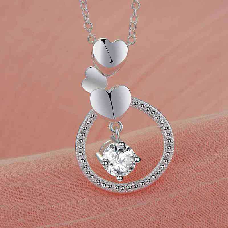 925 Stamped Silver fine Heart Circle Pendant AAA Zircon Necklace For Women party wedding accessories Jewelry gifts