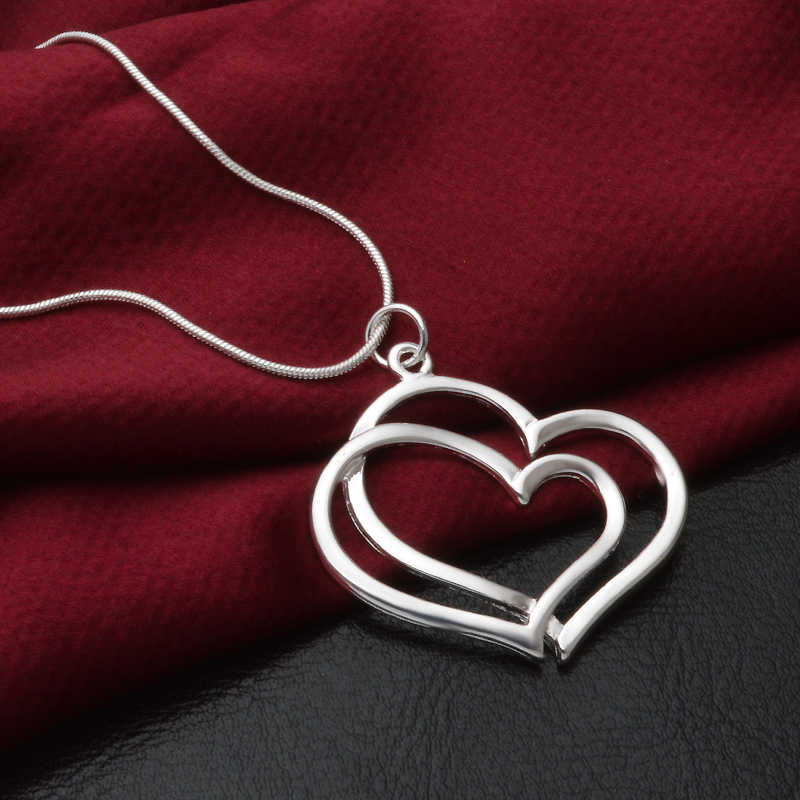 925 Stamped Silver romantic Double Heart Pendant necklace for women streetwear Jewelry Wedding party Holiday gifts
