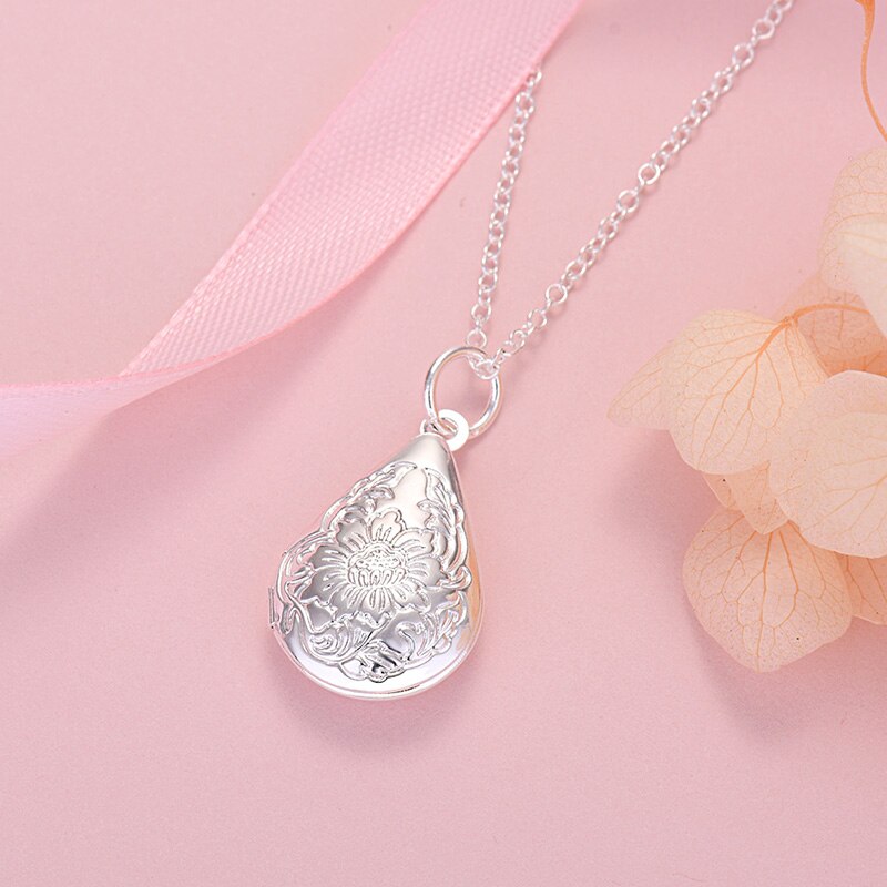 925 Stamped silver romantic water drop photo frame pendant Necklace For Women fine Wedding Party Jewelry birthday gifts